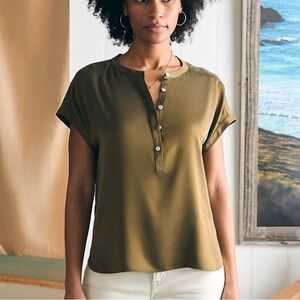 Faherty Olive Green Sandwashed Silk Desmond Top